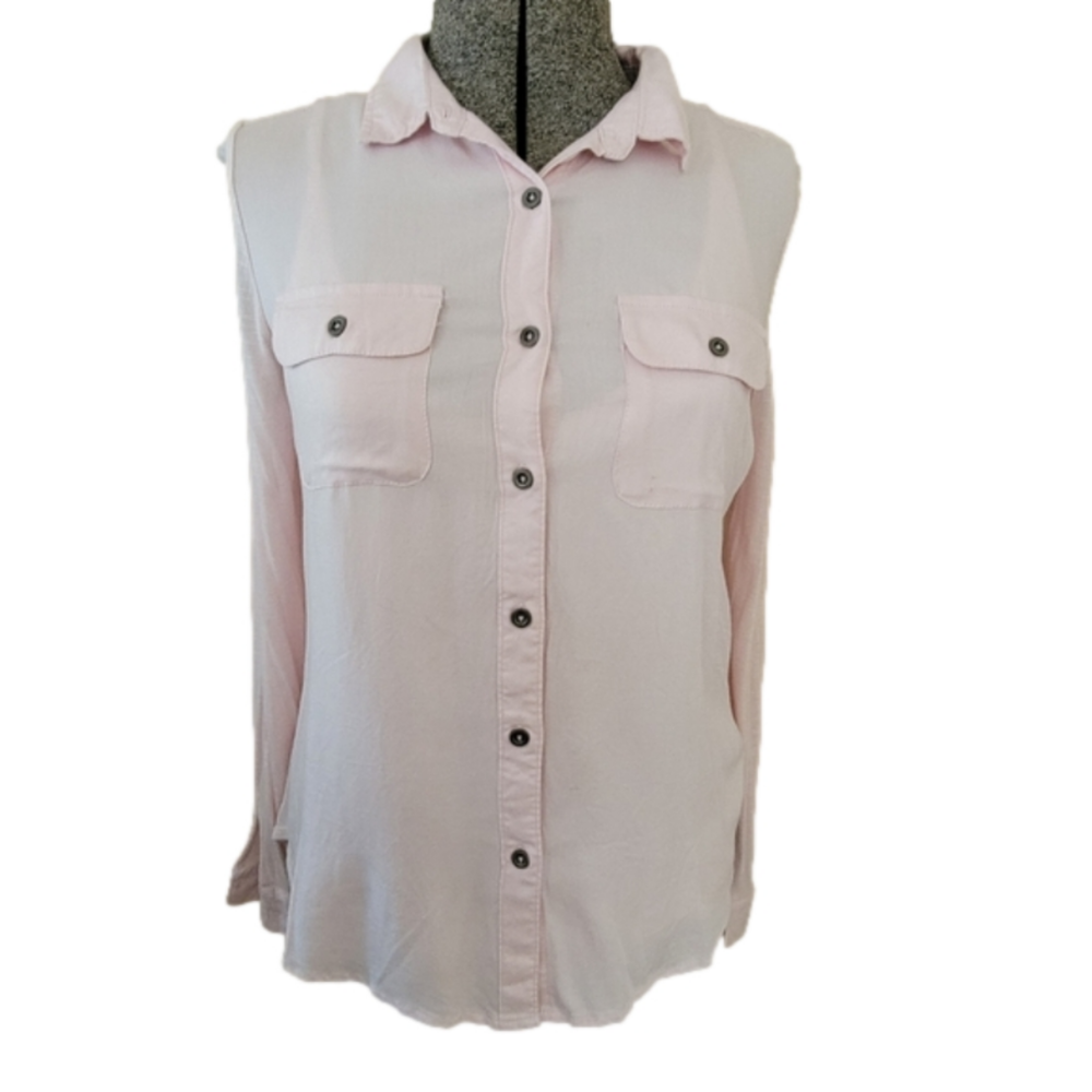 Pink Stretch Long Sleeve Button Down Blouse-Size Medium